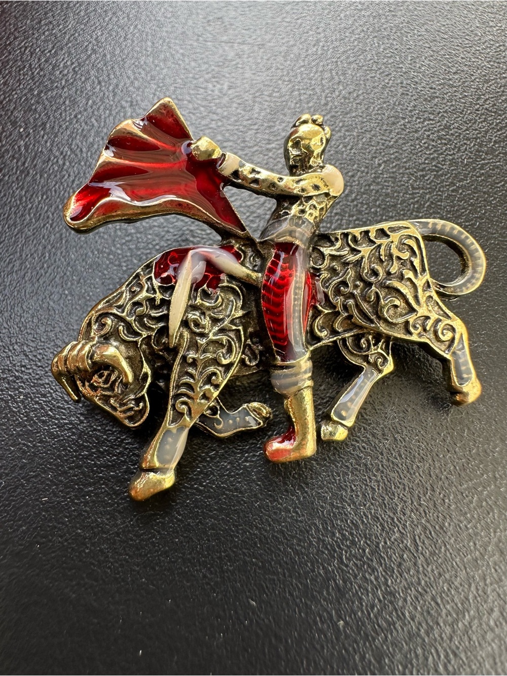 Red Enamel Matador  Bullfighting Pendant Brooch